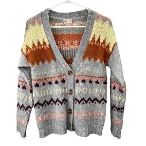 Aztec Southwestern Cardigan Sweater XS Gray Brown Buttons Super Soft So